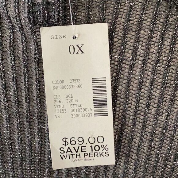 NWT Catherines Silver Lurex Gray Open Front Cardigan Sweater Women’s 0X 14W/16W - Picture 8 of 10